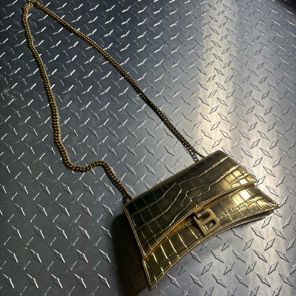 Balenciaga Crush XS Croc Hourglass Chain Bag in Metallic Gold - Picture 7 of 7